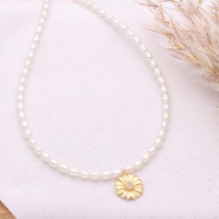 Weiße Perlenkette aus echten Süßwasser-Perlen mit kleinem Anhänger Blüte 4