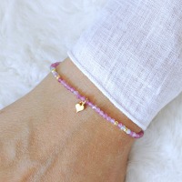 Filigranes Armband aus echtem pink Turmalin mit Aquamarin, mit einem zarten Herz - Silber oder