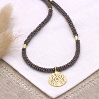 Filigrane Halskette für Damen aus Hämatit mit Anhänger Mandala, 925er Silber oder Gold plattiert