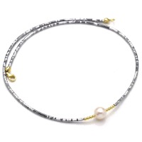 Filigrane Halskette aus Hämatit mit echter Perle, 925-er Silber oder Gold plattiert 8