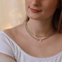 Zarte personalisierte Namens-Halskette aus Labradorit mit echten Perlmutt Buchstaben, 925er Silber