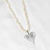 Lange Perlenkette aus echten Süßwasser-Perlen mit einem Herz aus Silber, schönes Geschenk 5