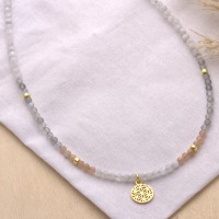 Filigrane Mondstein-Kette für Damen, Silber, Gold oder Rosègold plattiert, Anhänger Lebensblume 7