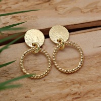 Kleine Ohrstecker Plättchen und offener Kreis, 925er Silber vergoldet, minimalistische runde