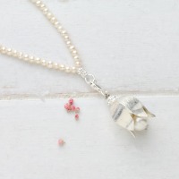 Lange Perlenkette mit Anhänger Blüte aus 725er Silber, schönes Geschenk für Frauen 8