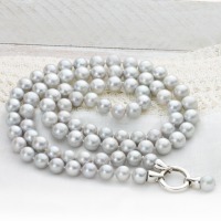 Lange Perlenkette aus echten Süßwasser-Perlen in silbergrau 4