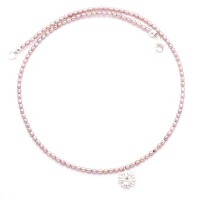 Perlenkette rosè aus echten Süßwasser-Perlen mit kleinem Anhänger Blüte