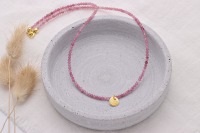 Feine Edelstein-Halskette Damen aus echtem Pink Turmalin mit Anhänger Plättchen, schönes Geschenk