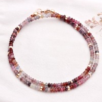 Filigrane Halskette für Damen aus Spinell, Multi Color, 3 mm facettiert