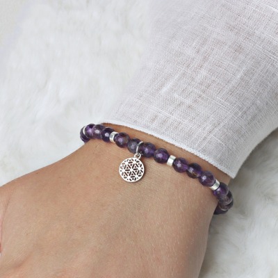 LEBENSBLUME Armband aus echtem Amethyst 925er Silber perfektes Geschenk für Frauen - Armband Lebensblume Mondstein