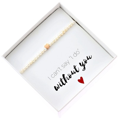 Armband Geschenk Trauzeugin aus echten Zuchtperlen mit Herz 925er Silber oder rosè vergoldet - Armband Trauzeugin aus Perlen
