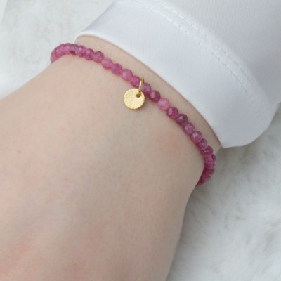 Armband aus echtem Pink Turmalin mit Anhänger Plättchen perfektes Geschenk für Frauen - Armband Pink Turmalin mit Anhänger Plättchen