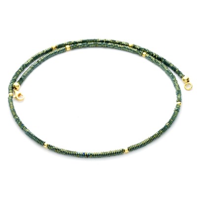Filigrane Halskette für Damen aus Hämatit 925-er Silber vergoldet - Filigrane Hämatit Kette petrol