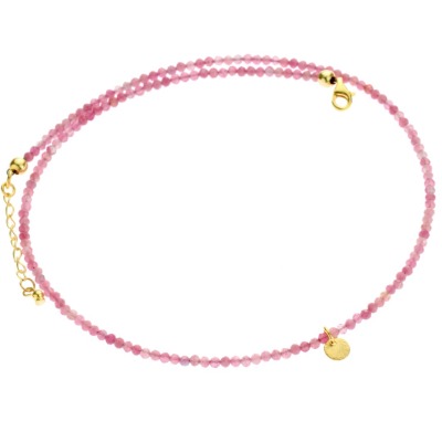 Feine Edelstein-Halskette Damen aus echtem Pink Turmalin mit Anhänger Plättchen schönes Geschenk - Filigrane Pink Turmalin Kette