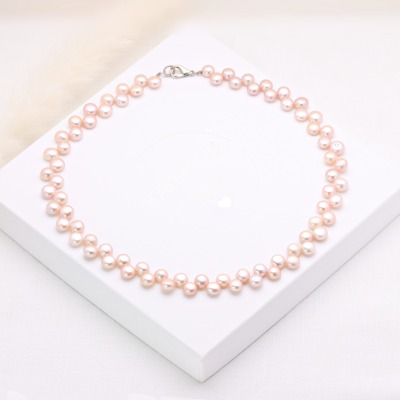 Collier aus Süßwasser-Perlen - Perlencollier Farbe rosè