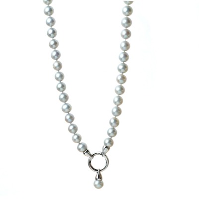 Lange Perlenkette aus echten Süßwasser-Perlen in silbergrau - Lange Perlenkette mit Anhänger silbergrau