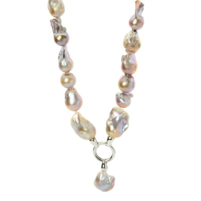 Lange Perlenkette aus echten Süßwasser-Perlen in rosè und weiß - Barockperlenkette Süßwasser