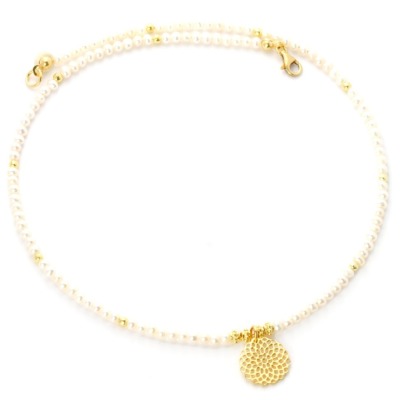 Zarte Perlenkette aus echten Süßwasser-Perlen mit Anhänger Mandala - Filigrane Perlenkette