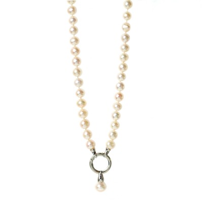 Weiße, lange Perlenkette aus echten Süßwasser-Perlen - Lange Perlenkette mit Anhänger, weiß