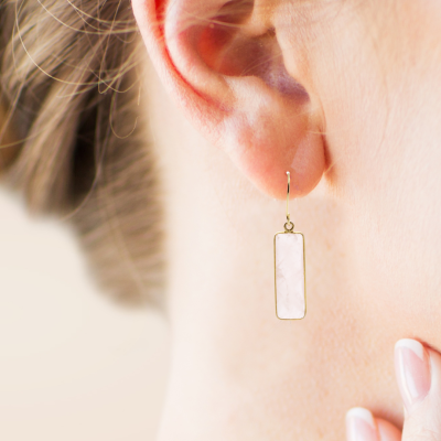Ohrringe mit echtem Rosenquarz - Minimalistische Ohrringe aus echtem Rosenquarz, Rechteck
