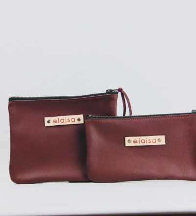 SET OF LEATHER POUCHES IN BERRY - S & M