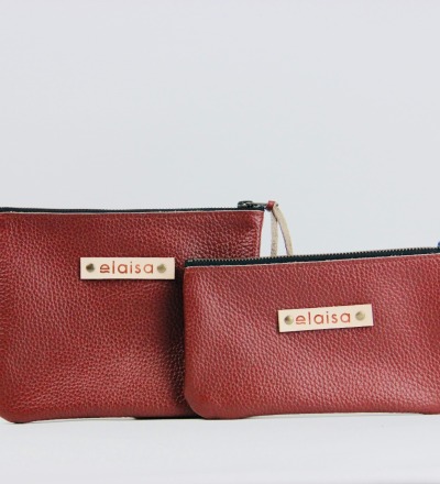 SET OF LEATHER POUCHES IN MAROON - M& L