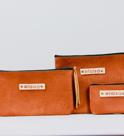 SET OF LEATHER POUCHES IN CONGNAC - S M & L