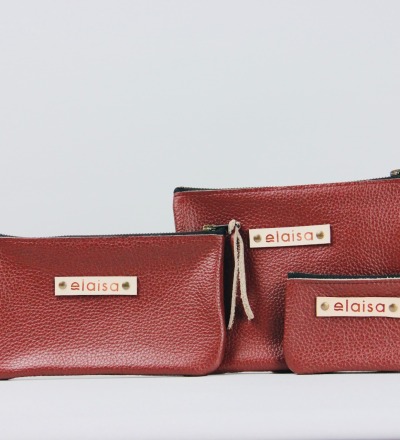 SET OF LEATHER POUCHES IN MAROON - S M & L