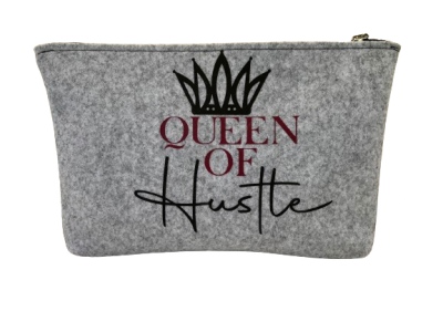 Graumelierte Filztasche Queen of Hustle - Lebensmotto - Nachdenken