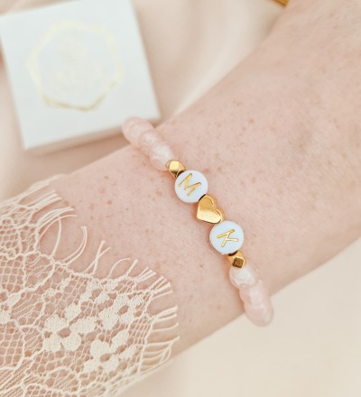 Zart rosafarbenes Armband mit Initialen - In Gold Silber & Rosegold