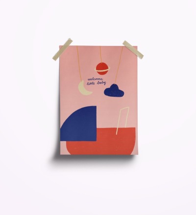 welcome little baby rosa - Postkarte