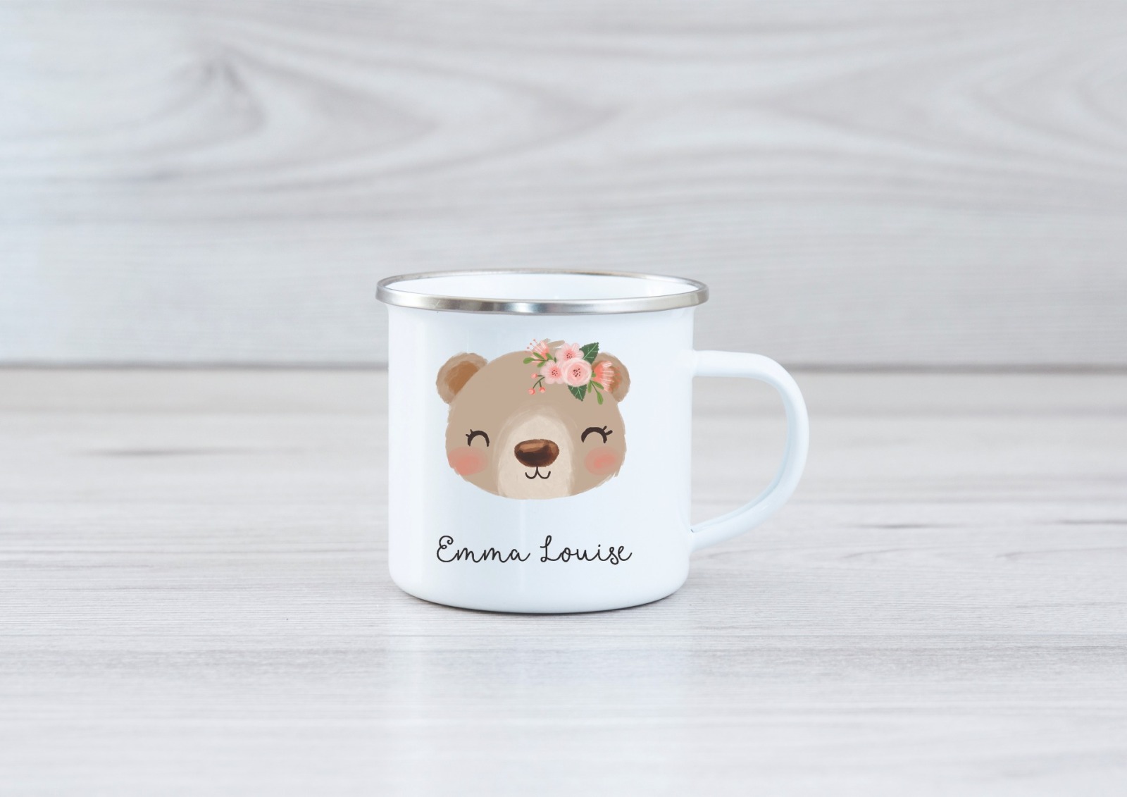 Emaille Tasse Bärenmädchen personalisiert mit Namen