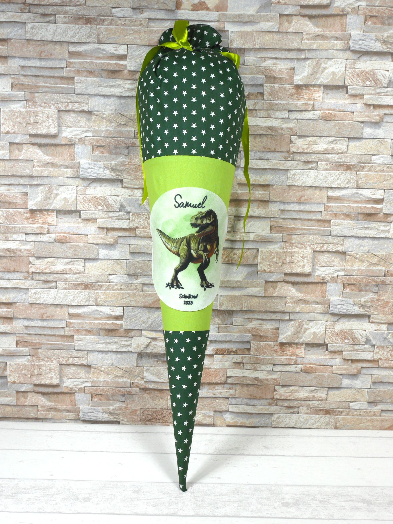 Schultüte aus Stoff grün mit Name Dino Zuckertüte 70cm oder 85cm 4
