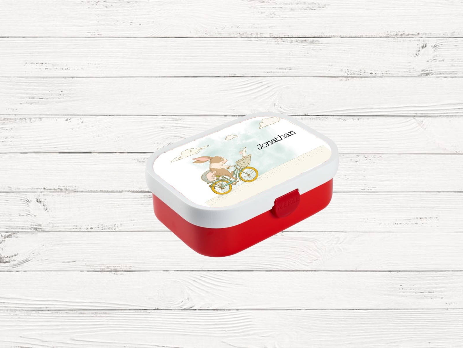 Brotdose mit Name Hase mit Fahrrad Trinkflasche personalisiert 3
