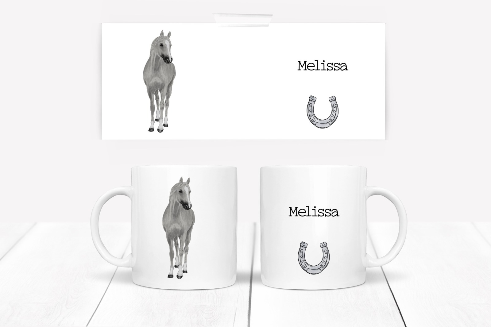 Personalisierte Tasse mit Name Pferd grau Geschenk