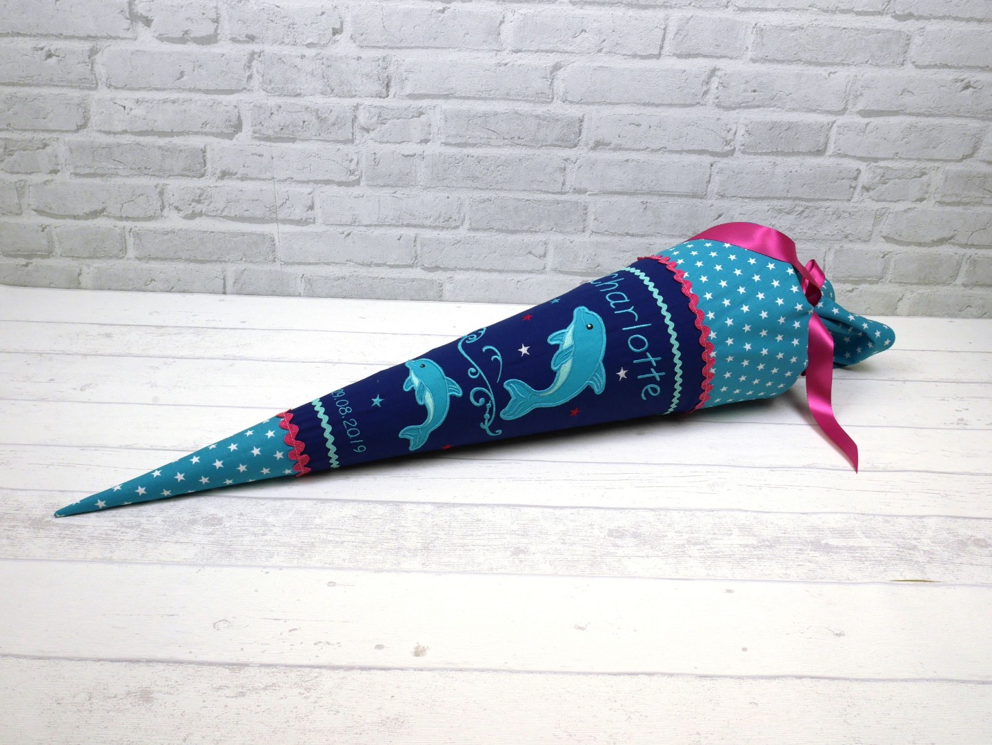 Schultüte Delfin blau türkis pink Stoff Zuckertüte 70cm oder 85cm Flosse