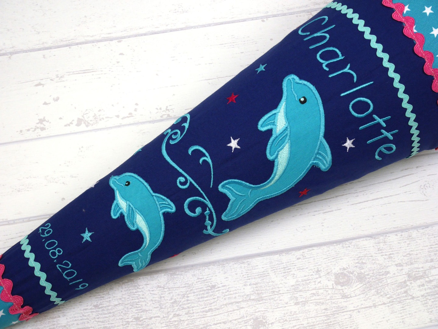 Schultüte Delfin blau türkis pink Stoff Zuckertüte 70cm oder 85cm Flosse 3
