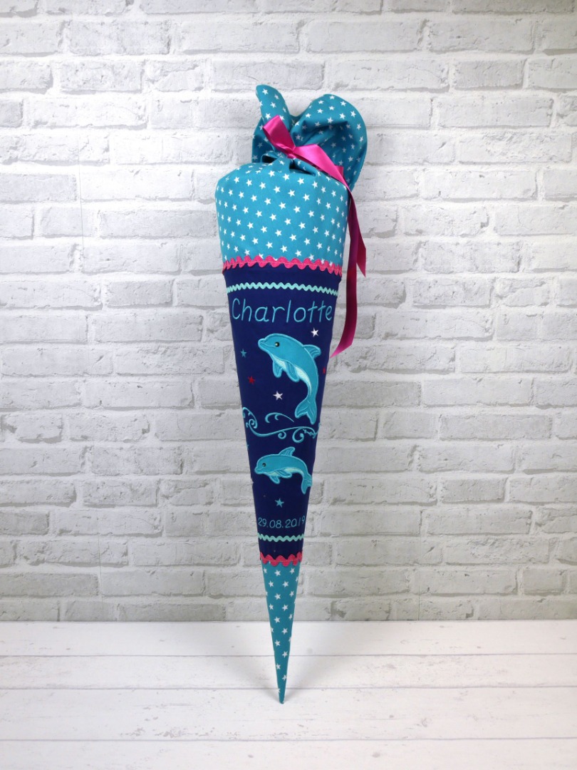 Schultüte Delfin blau türkis pink Stoff Zuckertüte 70cm oder 85cm Flosse 5