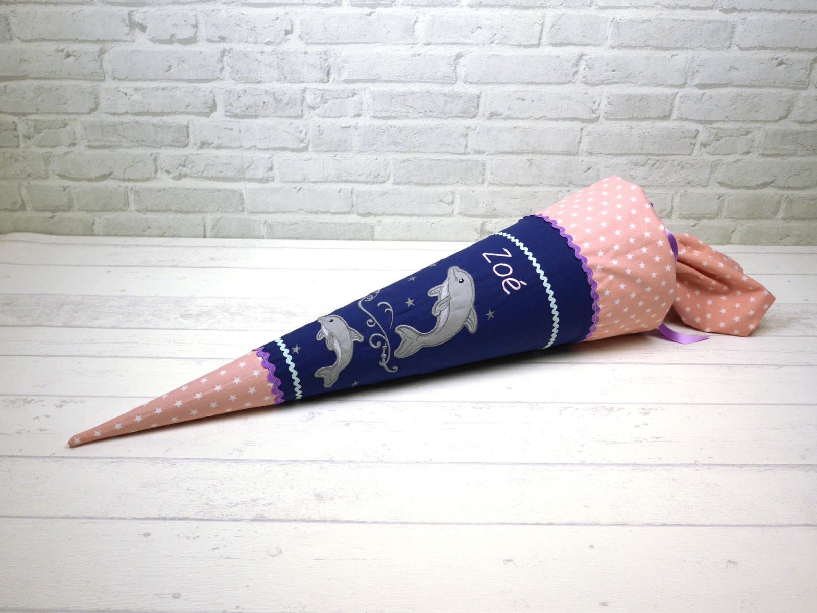 Schultüte Delfin blau rosa Stoff Zuckertüte 70cm oder 85cm