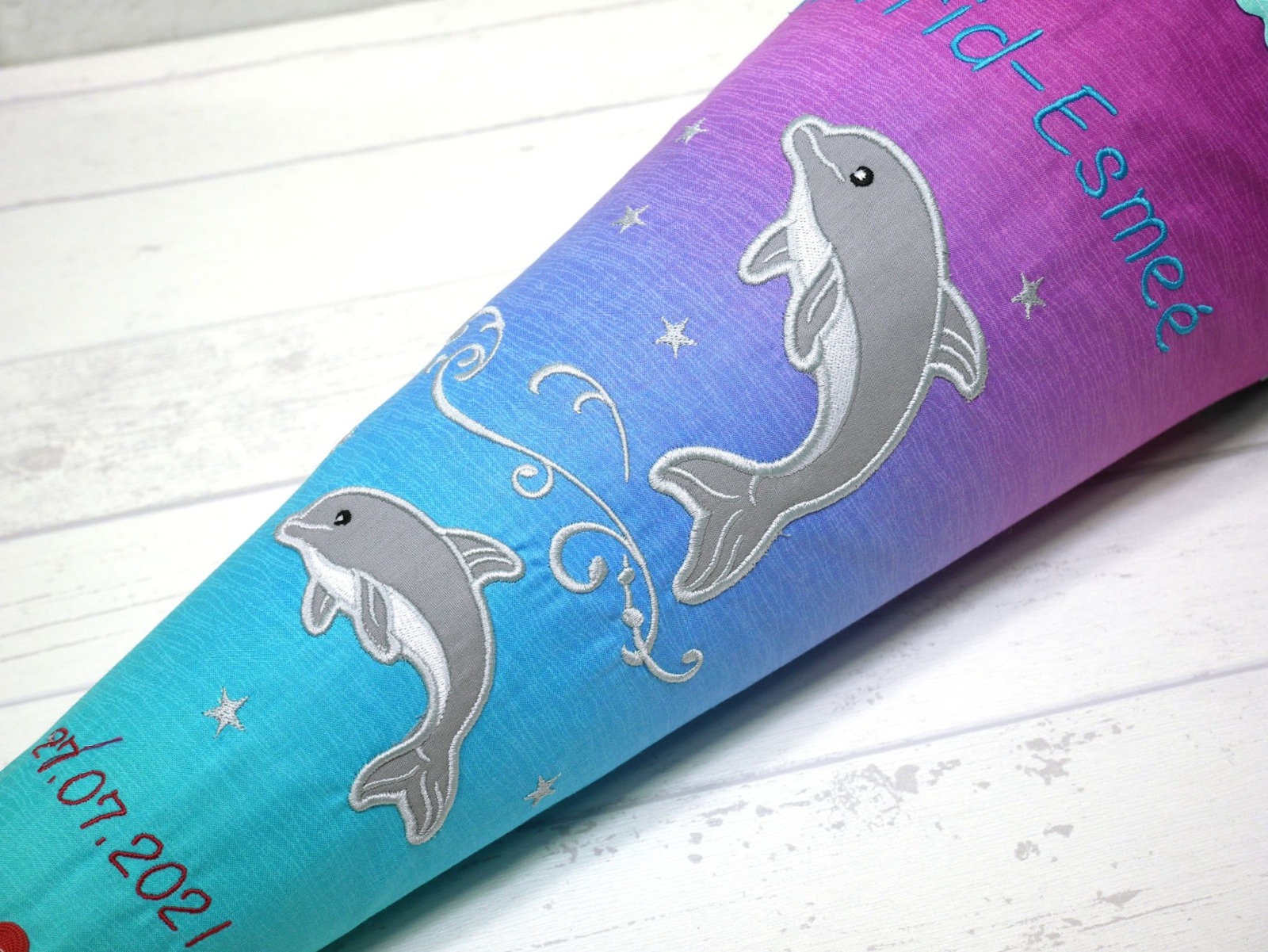 Schultüte Delfin Zuckertüte aus Stoff Farbverlauf 2