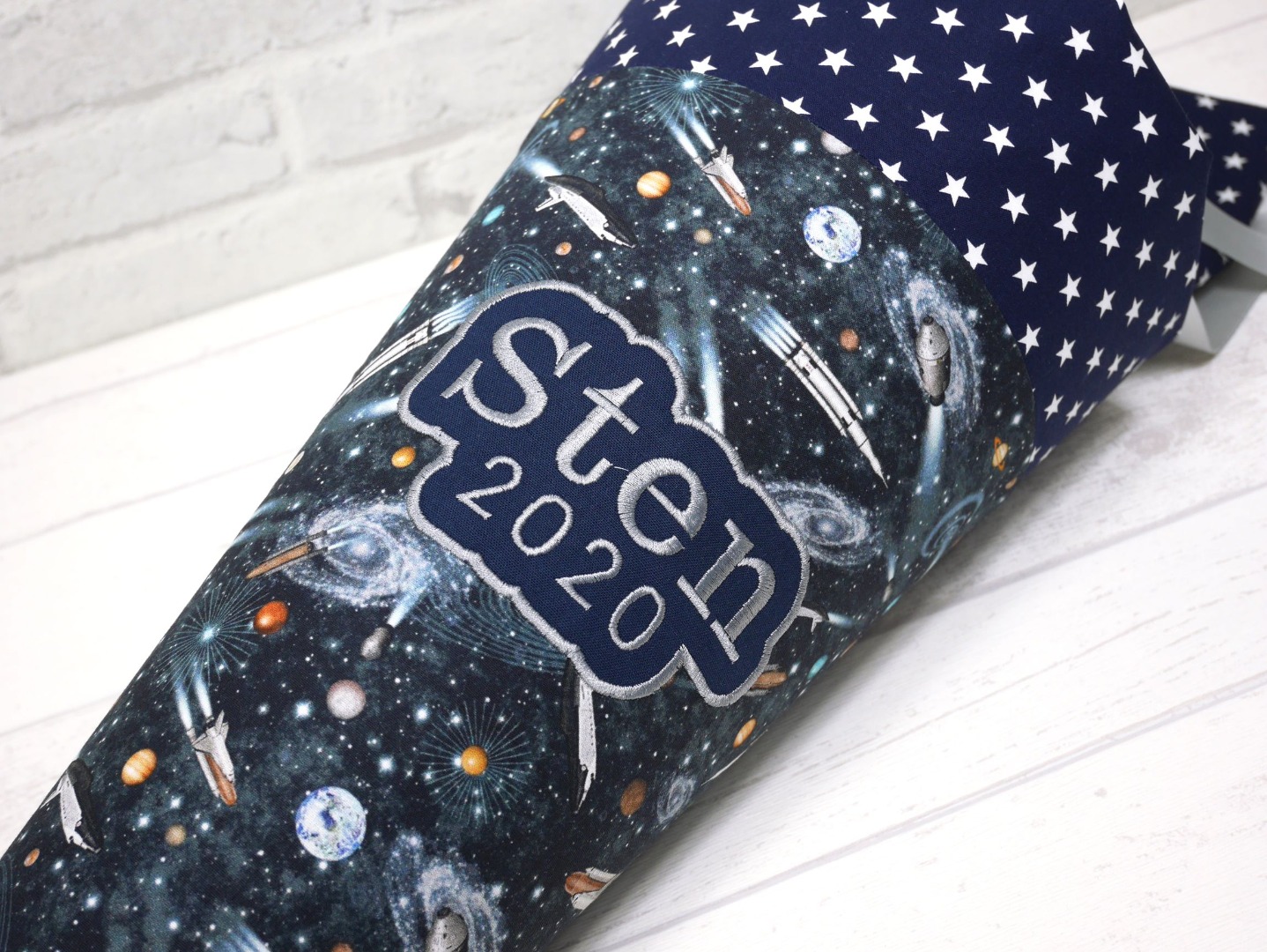 Schultüte aus Stoff Astronaut Zuckertüte Spaceshuttle Stoffschultüte mit Name