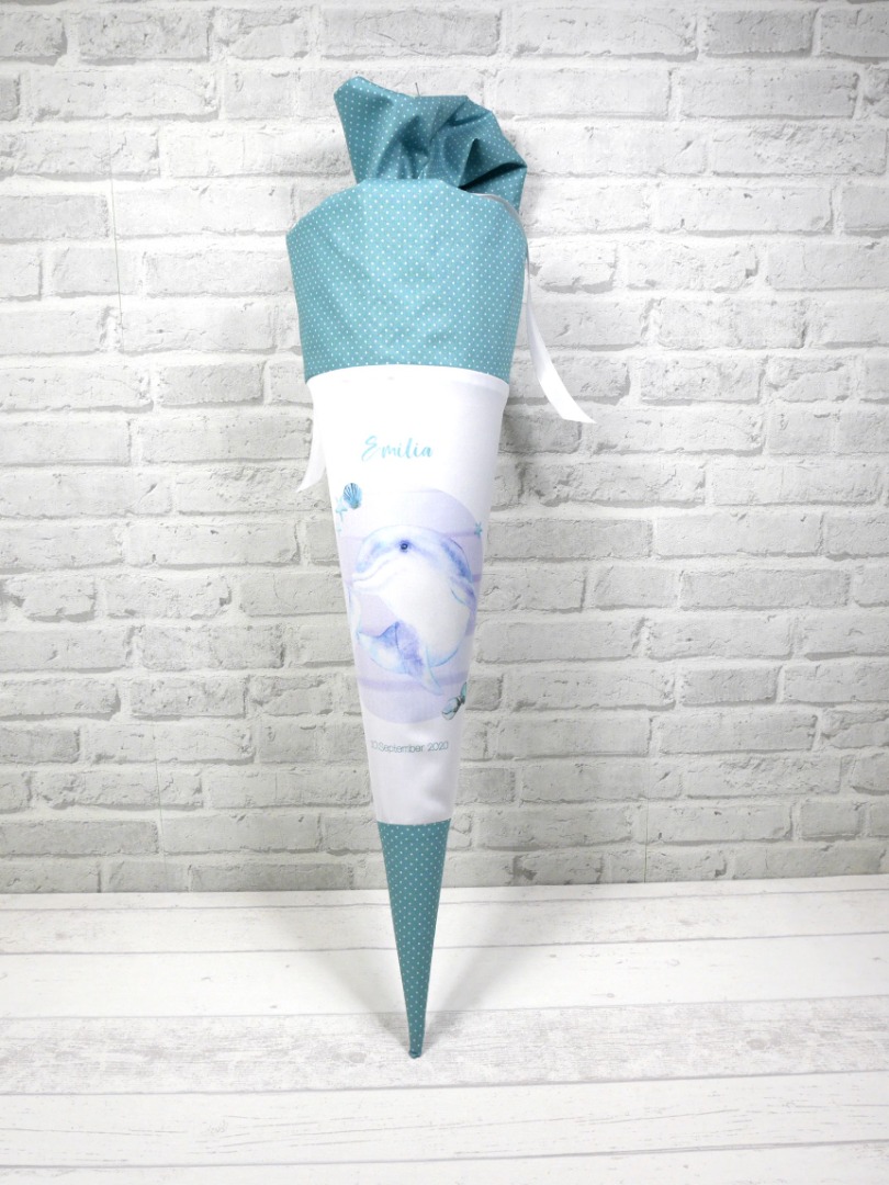 Delfin Schultüte aus Stoff 70cm mit Name blau 4