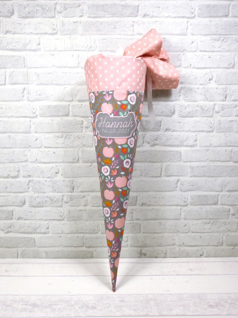 Schultüte Retro mit Blumenmuster aus Stoff Zuckertüte 70cm 4