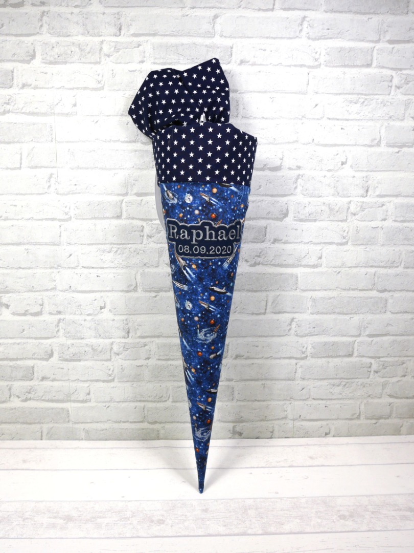 Schultüte aus Stoff Astronaut blau Zuckertüte Spaceshuttle Stoffschultüte mit Name 70cm oder 85cm 4