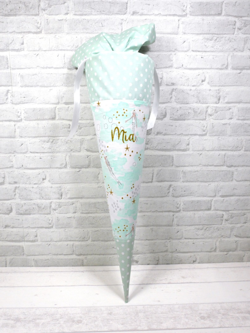 Schultüte Meerjungfrau mint aus Stoff mit Name Glitzer 70cm 4