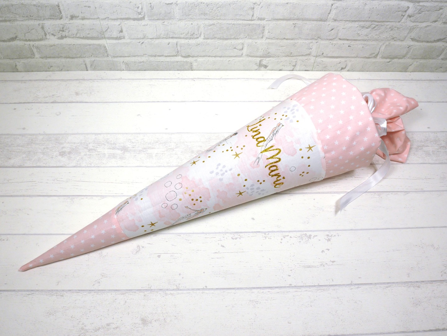 Schultüte Meerjungfrau rosa aus Stoff mit Name Glitzer 70cm 3