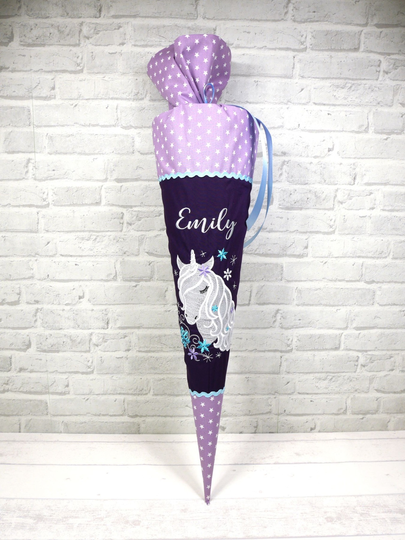 Schultüte Einhorn Stoff lila Zuckertüte flieder Mädchen 70cm, 85cm oder 100cm 4