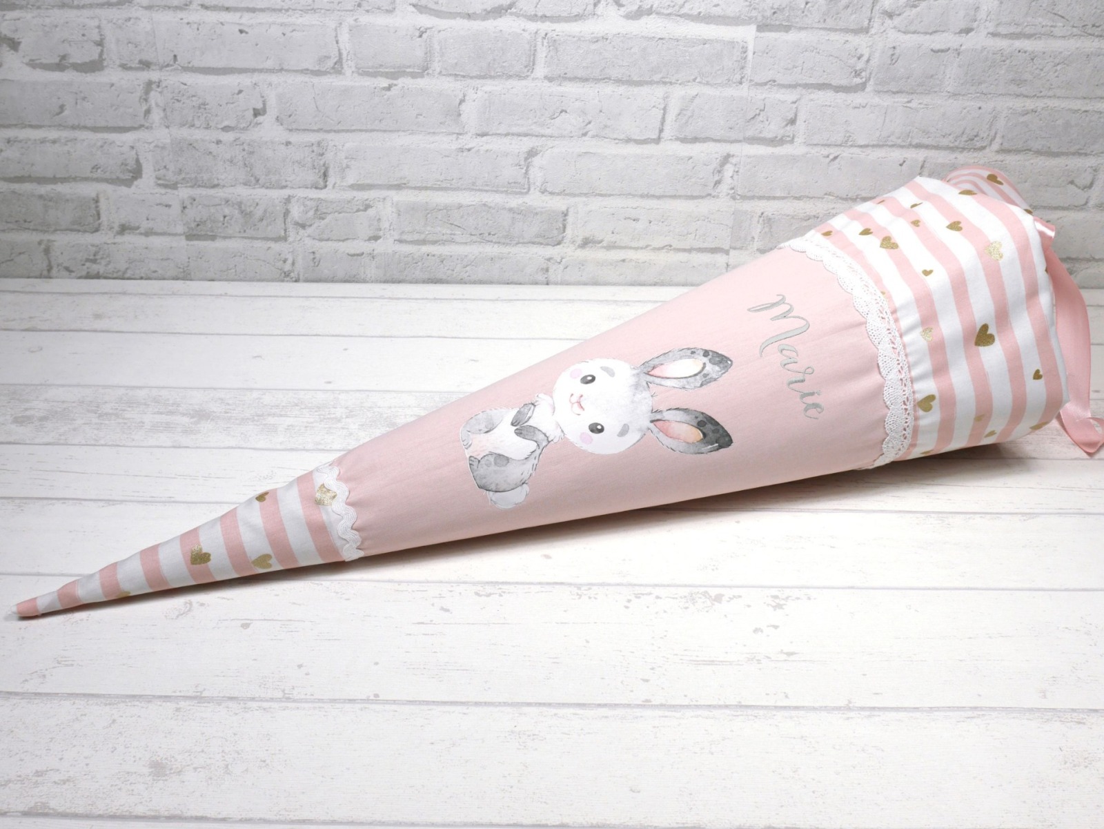 Hase Schultüte aus Stoff 70cm mit Name rosa Mädchen
