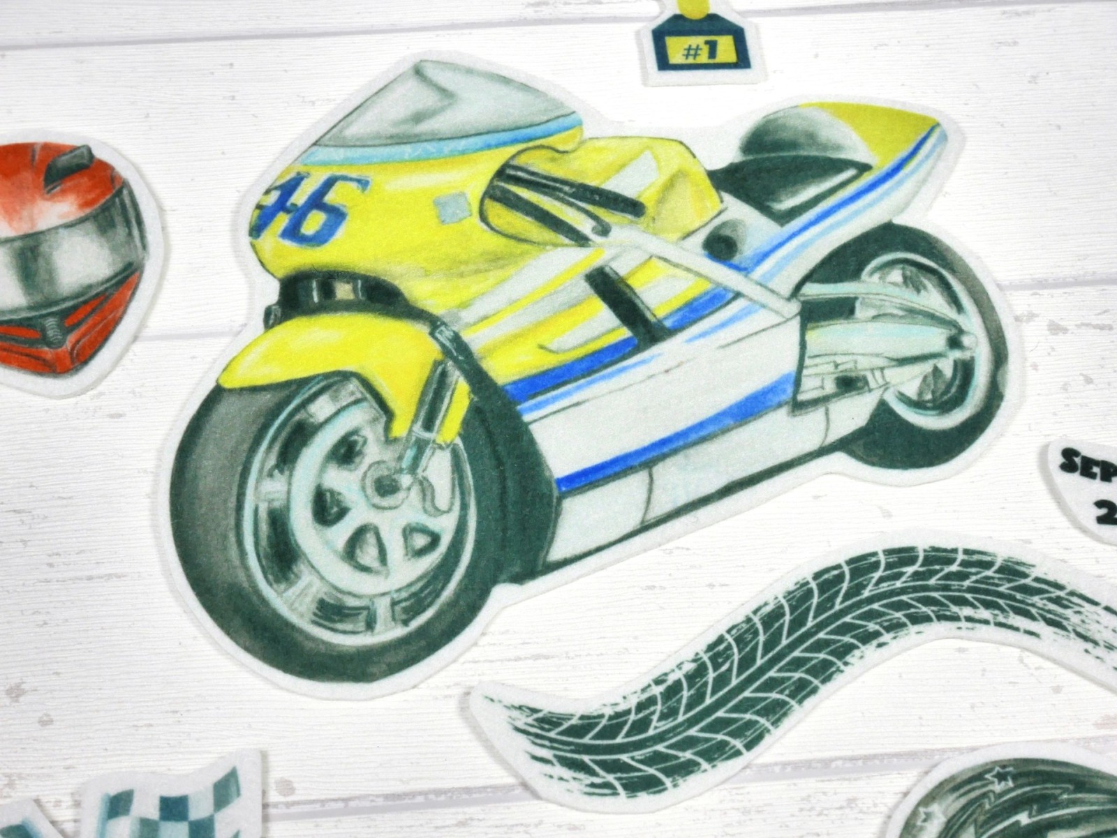 Aufnäher Set Motorrad gelb mit Name personalisiert für Schultüte 2