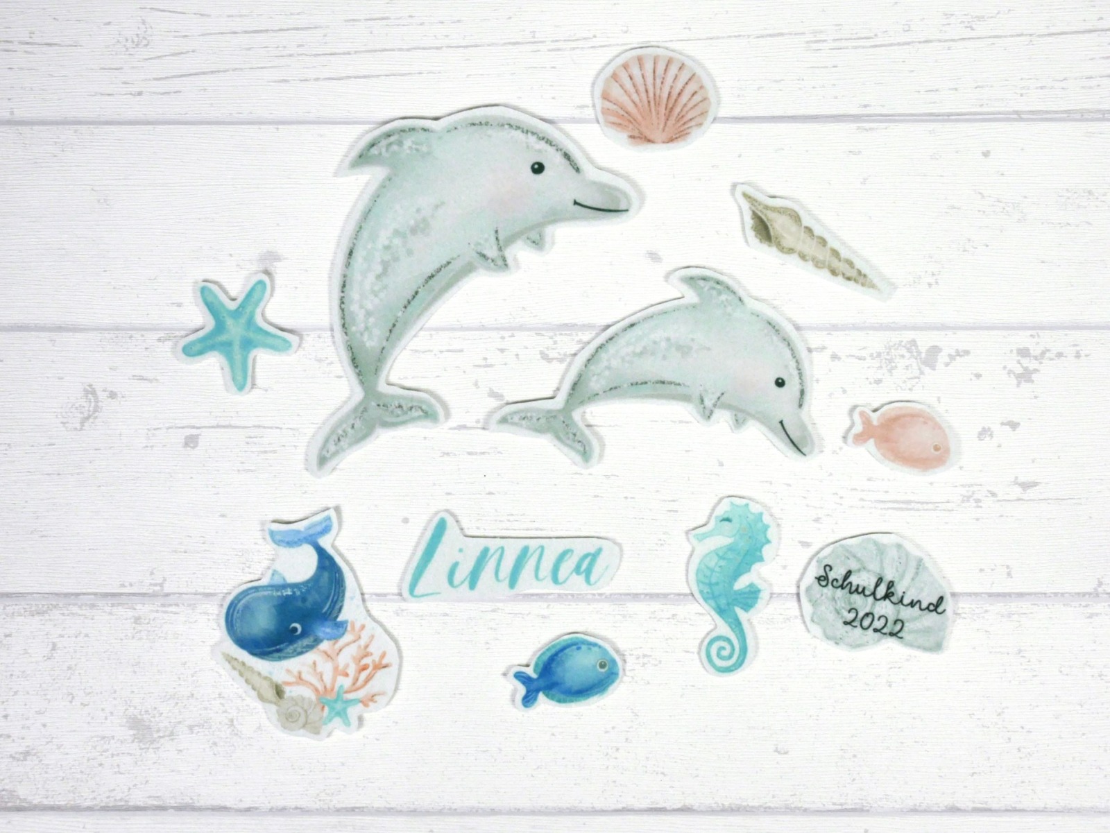 Aufnäher Set Delfin mit Name personalisiert für Schultüte